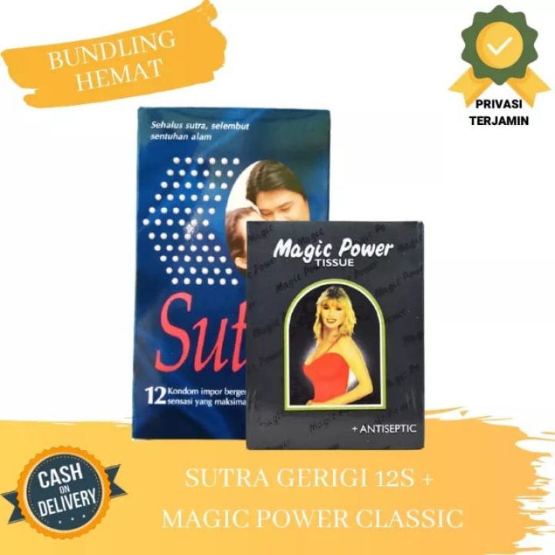 PAKET HEMAT Kondom Sutra Biru (Gerigi) isi 12 + Tisu Magic Power (Classic) isi 6