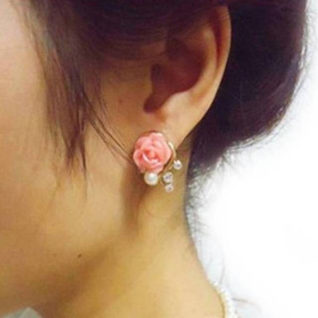 ANTING STYLE KOREA  ANTING CANTIK WANITA ANTING BUNGA MAWAR REAL PICTURE ANTING MURAH UNIK ORIGINAL