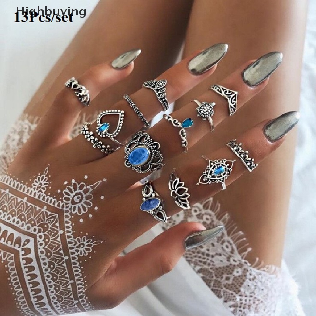 Hbid 13pcsset Cincin Wanita Aneka Desain Gaya Retrobohobohemian Untuk Pesta