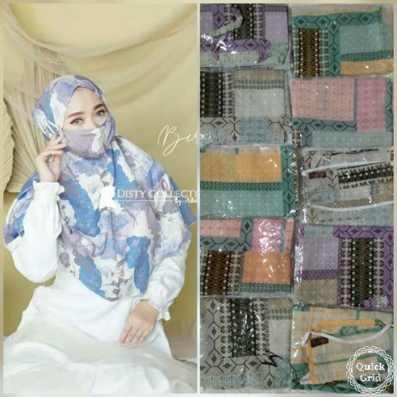 hijab bergo motif free masker