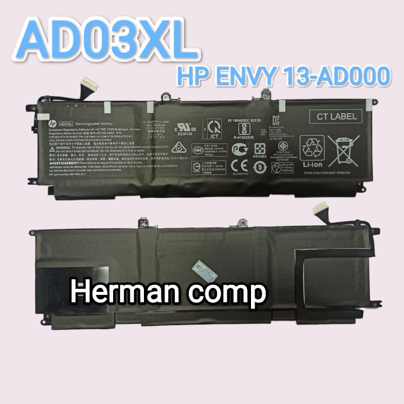 Original Baterai HP Envy 13 13-AD 13-AD000 13-AD004TX 13-AD101TX 13-AD179TX AD03XL HSTNN-LB8D