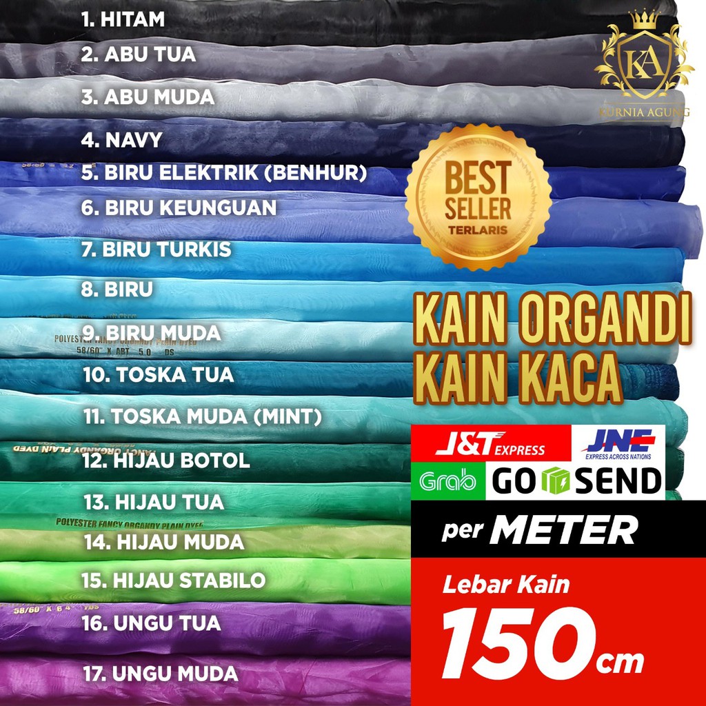 Kain Organdi Organza Kaca Meteran Per Meter Lebar 150 cm Ter Murah Laris Bahan Dekorasi Gaun Hijab