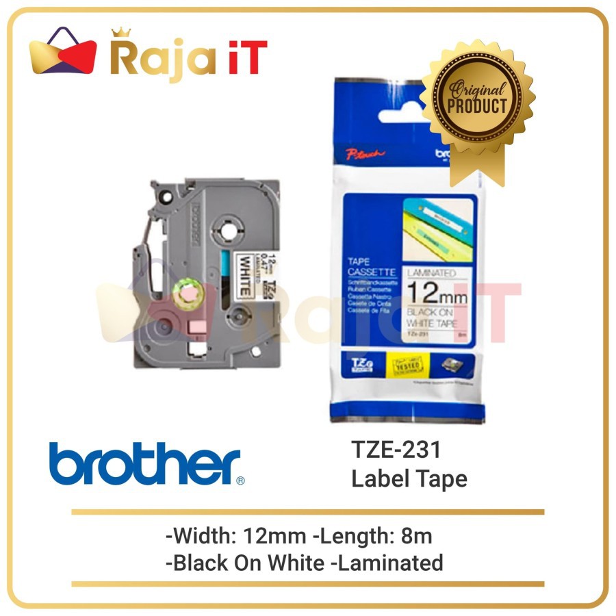 BROTHER Label Tape TZE 231 12mm Black On White