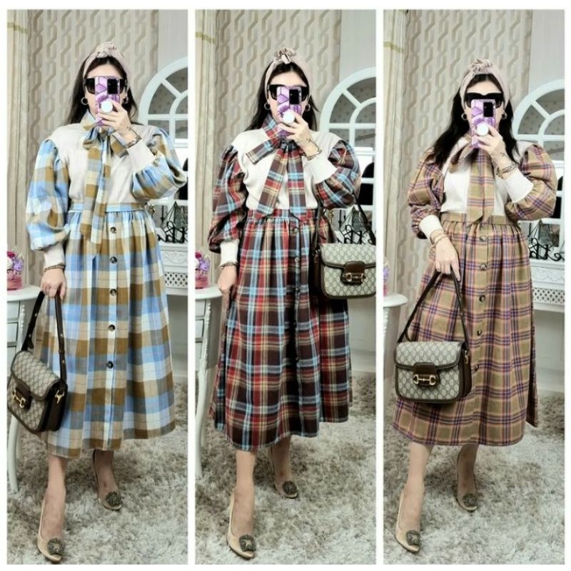 MIDI FLANEL MEIJIEWANG/ MIDI DRESS KOREA/ MAXI DRESS FLANEL