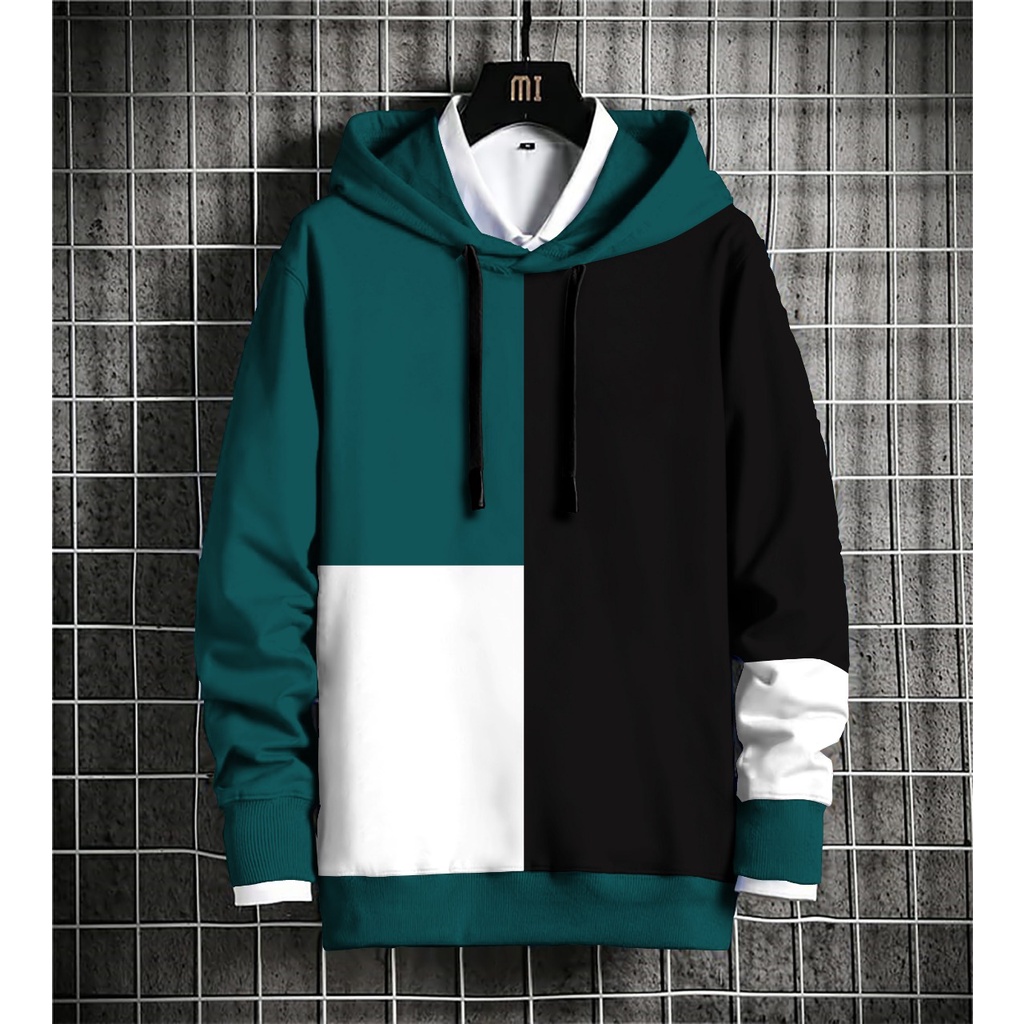 Yu Taka - Hoodie Pria Stripe Kombinasi Polos Jaket Hoodie Jumper Pria Terbaru Bahan Fleece
