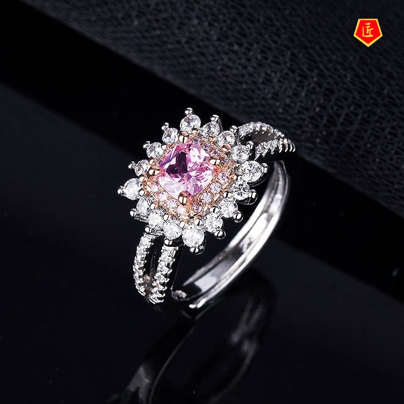 [Ready Stock]Women's Elegant Two-Tone Pink Diamond Ring