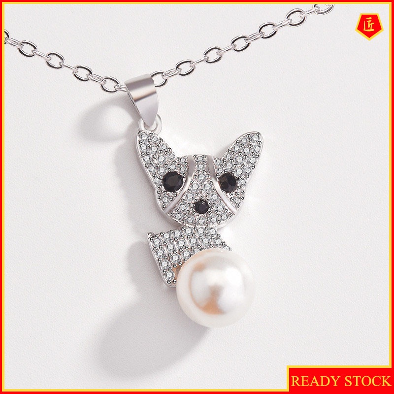 [Ready Stock]Fashion Creative Cartoon Puppy Pendant Full Diamond Pearl Necklace