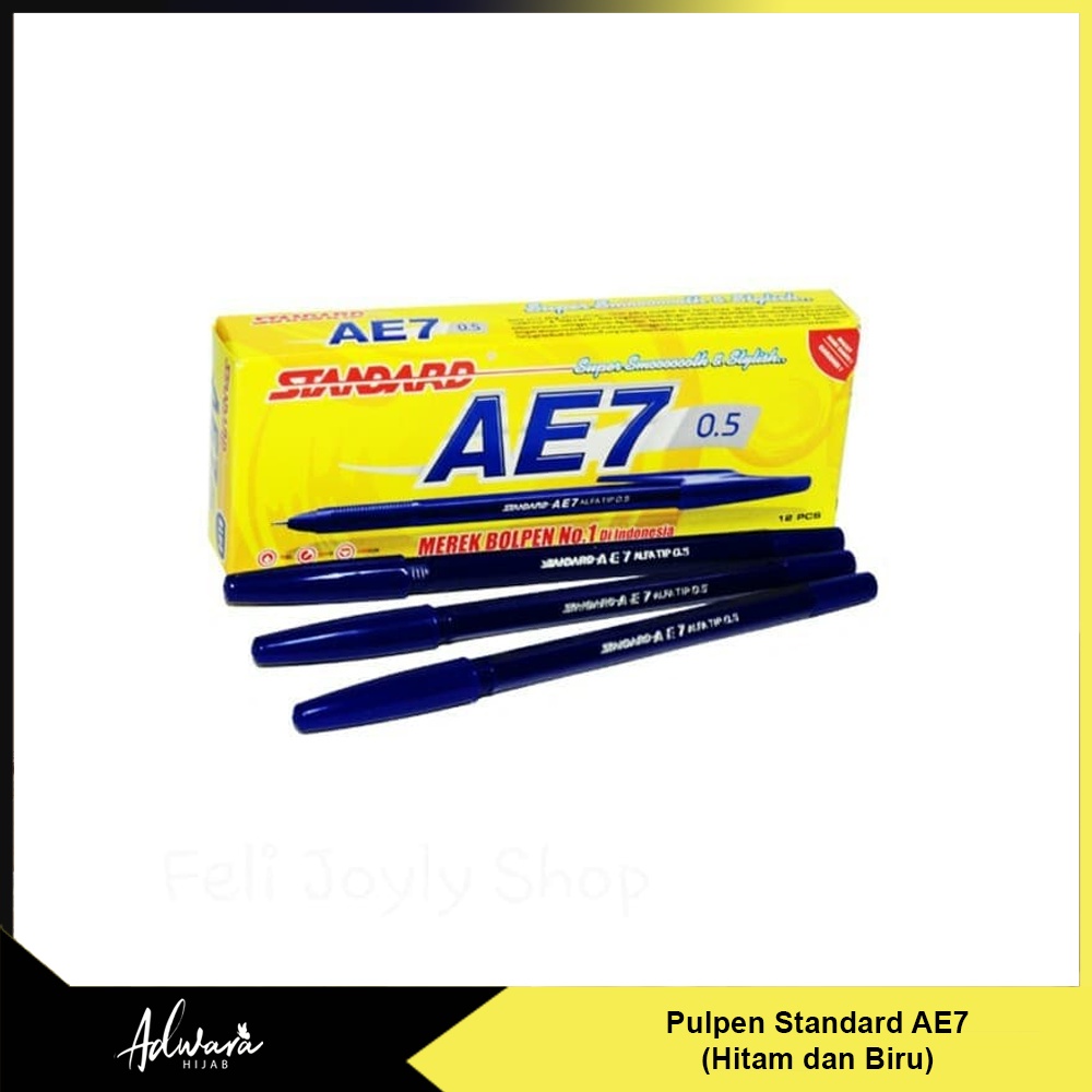 Pulpen Standard AE7 / Pena Alat Tulis Eceran Per Pcs (Hitam dan Biru)