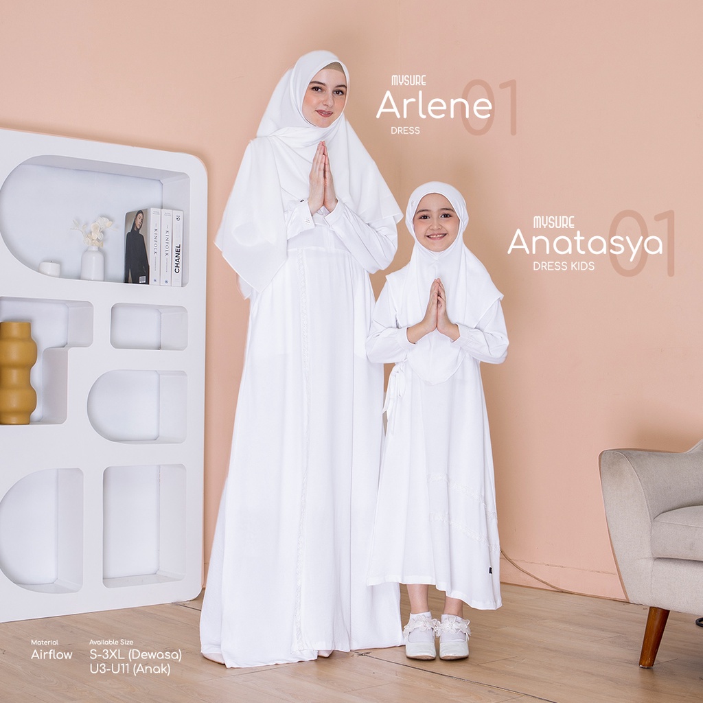 Sarimbit Ibu dan Anak Couple Keluarga Putih Polos Arlena-01 Premium by My sure Adem Nyaman Lebaran 2