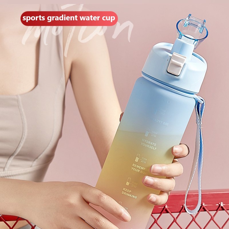 Botol Minum Kapasitas Besar 1000ml Warna Gradasi Dengan Sedotan Untuk Olahraga / Fitness / Outdoor