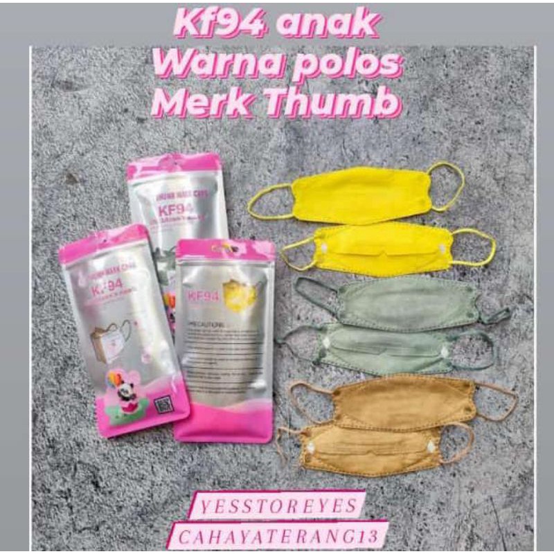 READY MASKER KF94 KF 94 ANAK KIDS MERK THUMB WARNA POLOS KUNING, MATCHA, COKLAT MOCCA