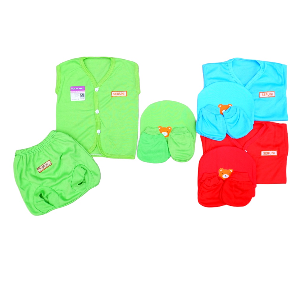 SERUNI BABY SNI - 4IN1 Piyama Bayi SNI 0-3 Bulan ( Set Piyama + TOPI+SARUNG TANGAN+SARUNG KAKI ) Baju Tidur Bayi Seruni Wartu