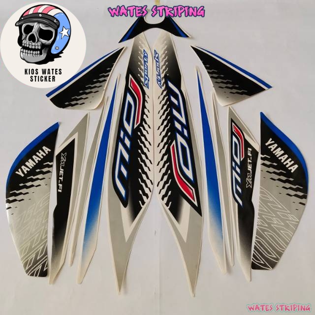 Striping Decal Polet Sticker Yamaha Mio j mioj putih biru 2013 2014 hitam merah list body standar ku