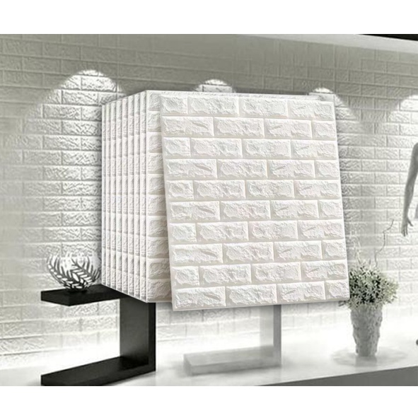 Paket 20 Lembar Wallpaper Sticker Dinding 3D Foam Motif Batu Bata Putih 70 x 77cm - 70 x 38cm-5