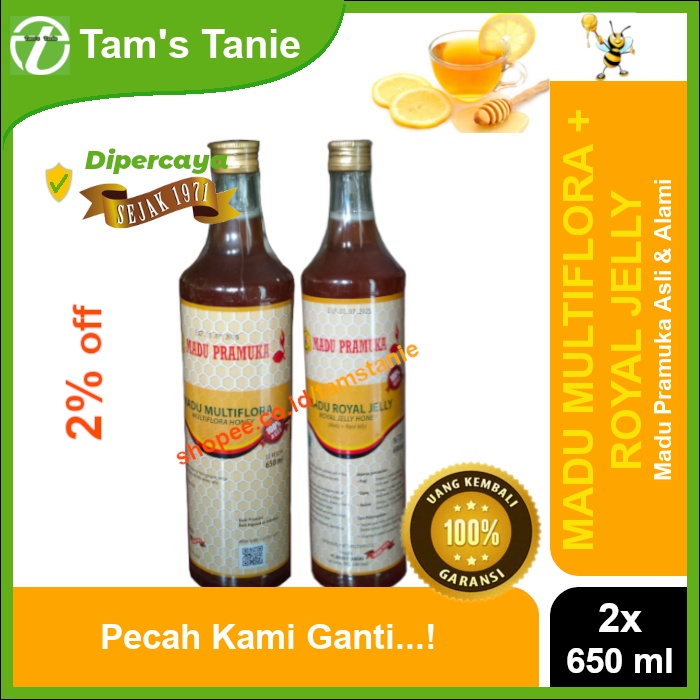 

Paket Hemat Madu Asli Pramuka (Multiflora + Royal Jelly) - 2 x 650ml