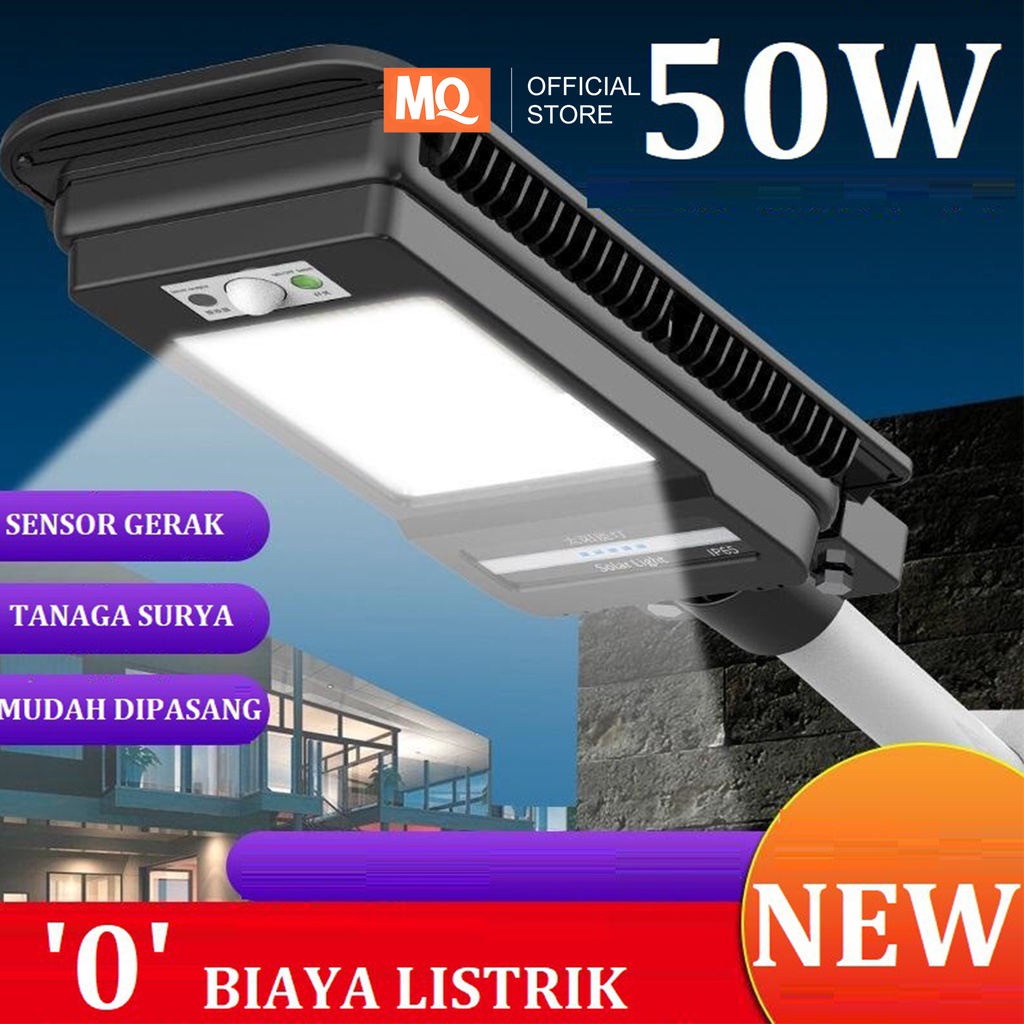 MQ LAMPU JALAN TENAGA MATAHARI  SOLAR CELL 50WATT ALL IN ONE  50WATT Plus PIPA TENAGA SURYA