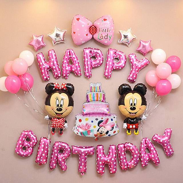 [PAKET] Kids BIRTHDAY Set MICKEY MINNIE TART PINK Dekorasi Backdrop Ulangtahun Anak