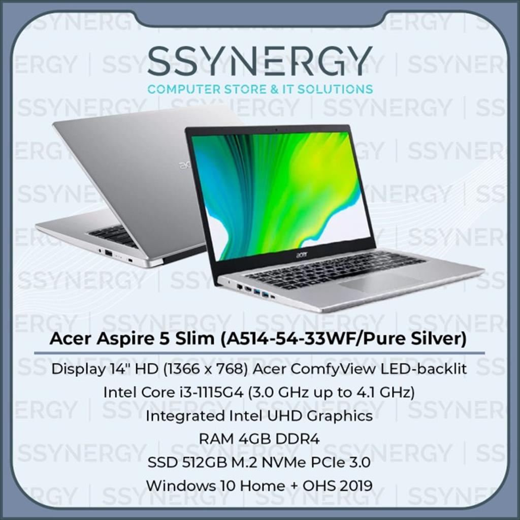 ACER ASPIRE 5 A514-54-33WF i3 1115G4 4GB 512GB SSD UMA 14" W10 OHS