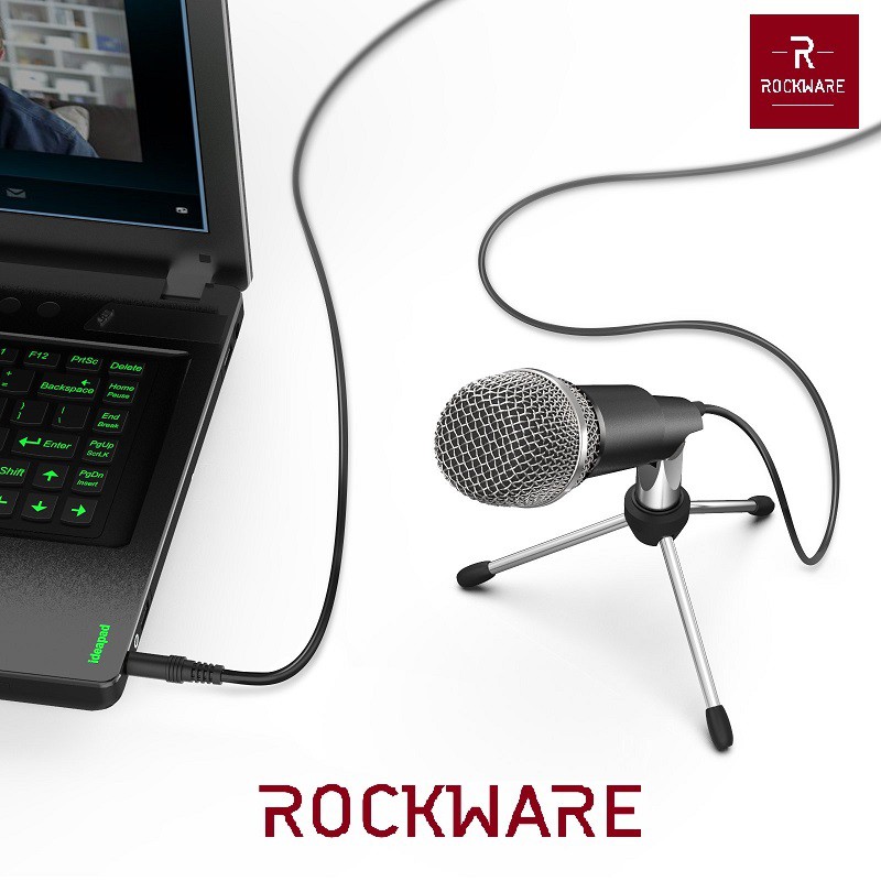 ROCKWARE Professional Condenser Microphone 3.5mm with Mini Tripod - Mikrofon Universal PC/Laptop