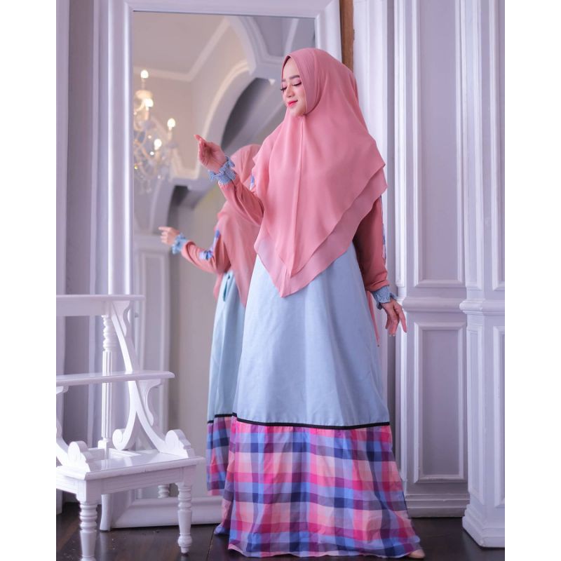 Flanella denim bluepink by nindah fashion