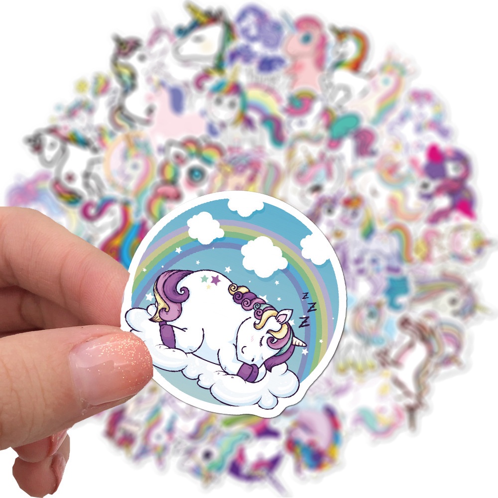 50 Pcs Colorful Cute Cartoon Unicorn Pattern Graffiti Stickers for Guitar Helmet Luggage Laptop Decor