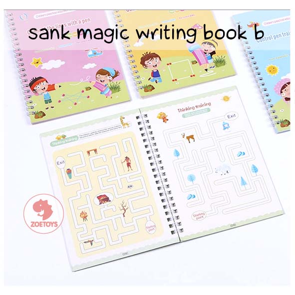 Zoetoys Sank Magic Writing Book | Buku Ajaib Pintar Belajar Menulis | Latihan Tracing Menghitung Menggambar Tulis Huruf Dan Angka | 1 Set Buku Isi 4 + Pulpen Buku Prasekolah Paud TK Mainan Edukasi Anak