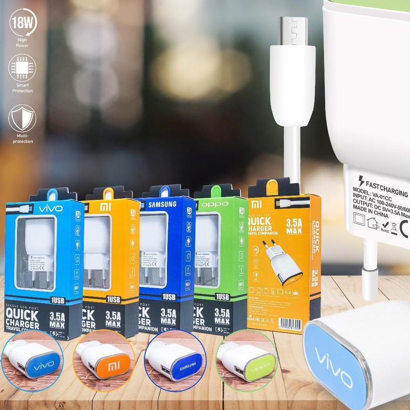 travel charger tc casan BRANDED VA-01 LED OPPO QUICK 3,5A MICRO