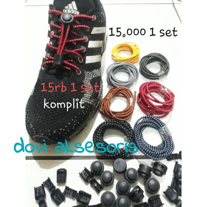 Tali sepatu karet Lock laces Elastis warna strip dan logo Lafuma