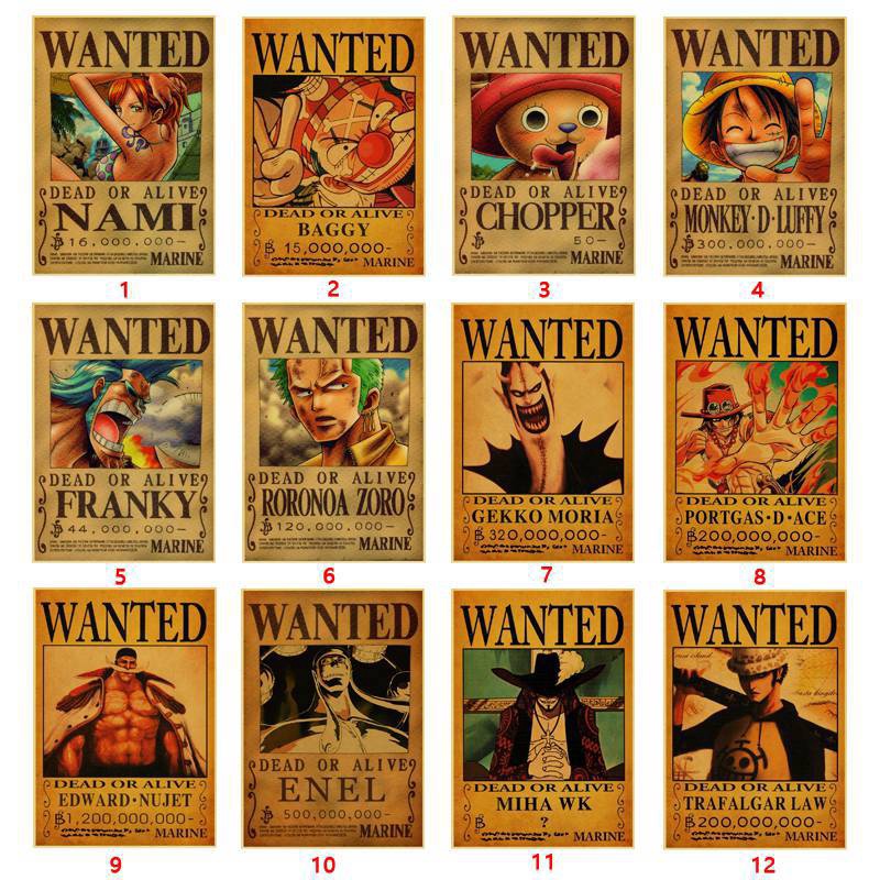 Poster Stiker Dinding Desain Anime One Piece Wanted Order Gaya Retro Klasik Untuk Dekorasi Bar Cafe