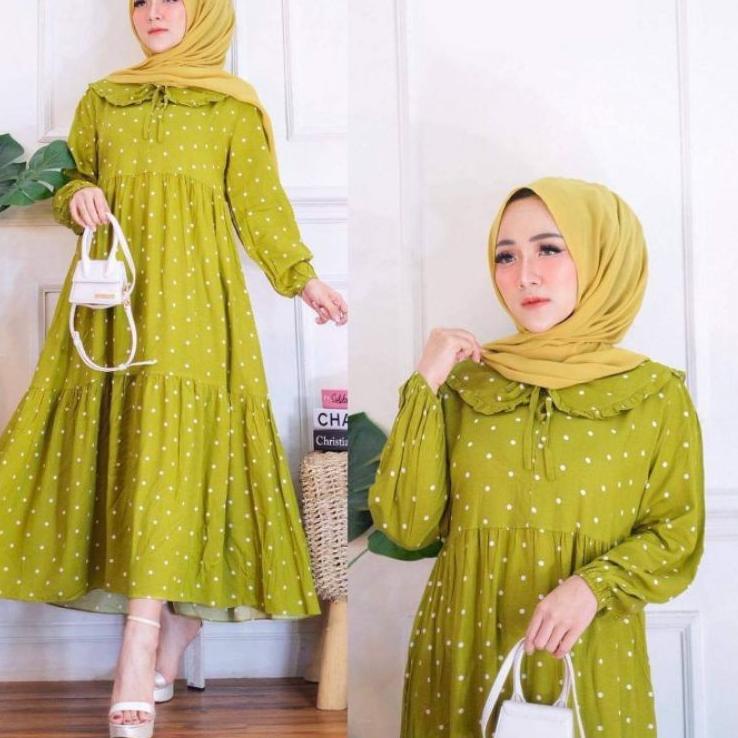 Dijamin Miring harga.. MIDI DRESS POLKADOT//MIDI DRES PREMIUM//MIDI DRESS MUSLIM//MIDI DRESS KOREA T