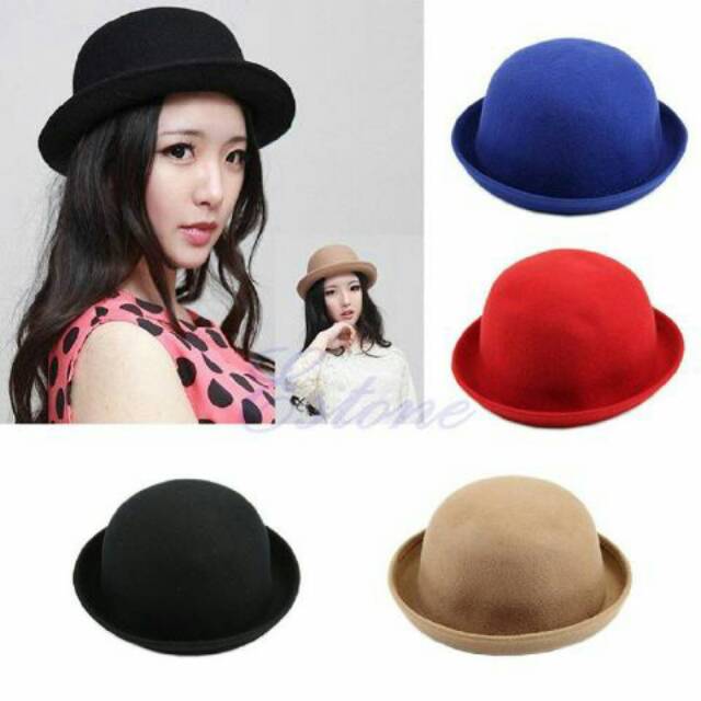 TERMURAH....Topi bowler size dewasa bulat bundar bahan bludru halus high quality