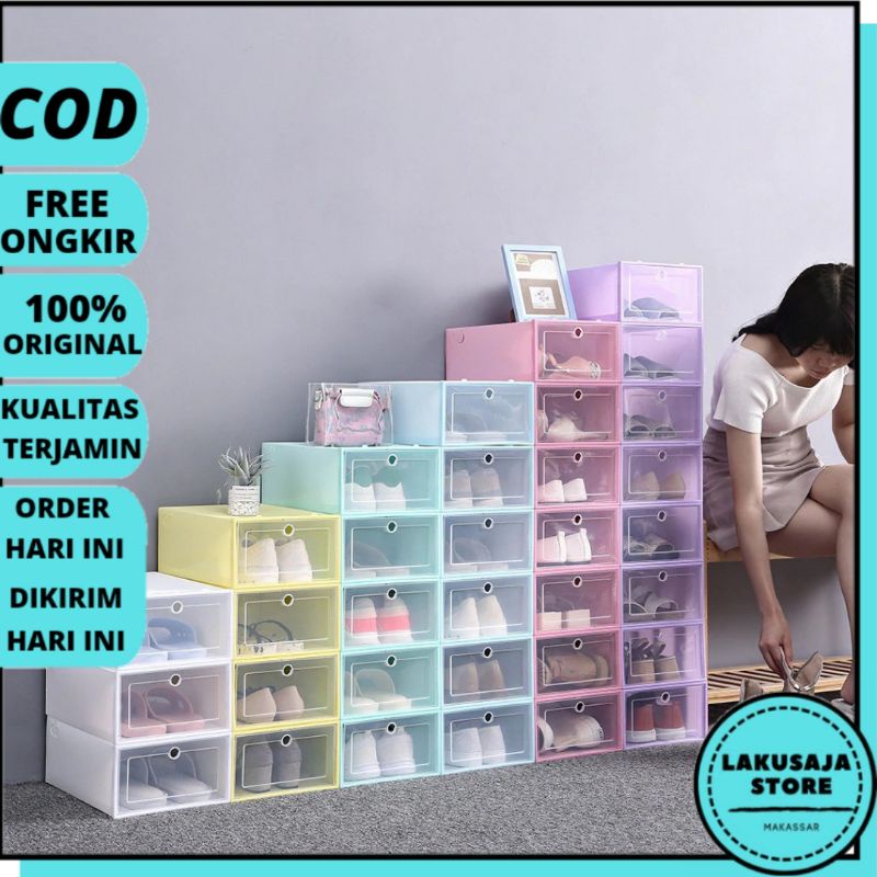 Tempat Penyimpanan Sepatu Plastik Kotak Sepatu Plastik Tebal Serbaguna Rak Sepatu Murah Makassar