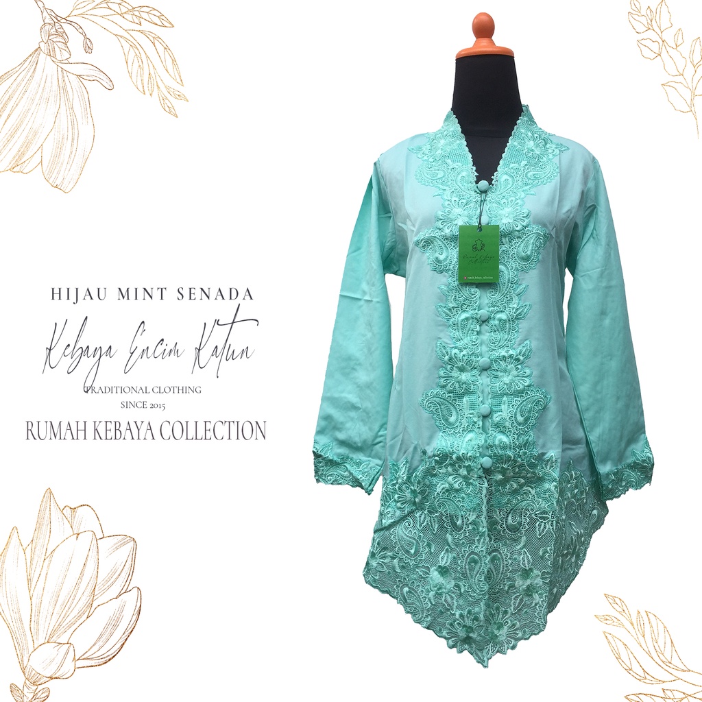 Kebaya Encim Kartini Katun Bordir Modern Hijau Mint Lengan Panjang Bigsize Jumbo