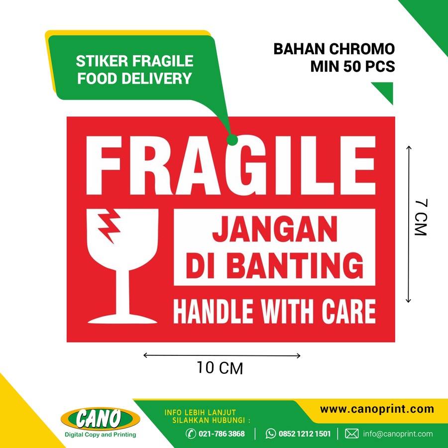 

Stiker Fragile 10 x 7 cm |Bahan Chromo Kromo