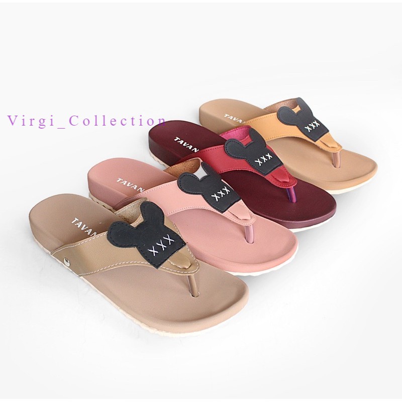 SENDAL JEPIT WANITA CASUAL FLAT MICKEY MURAH KARET SANDAL CEWEK KULIT SANTAI FLIP TAVANO PLK-014