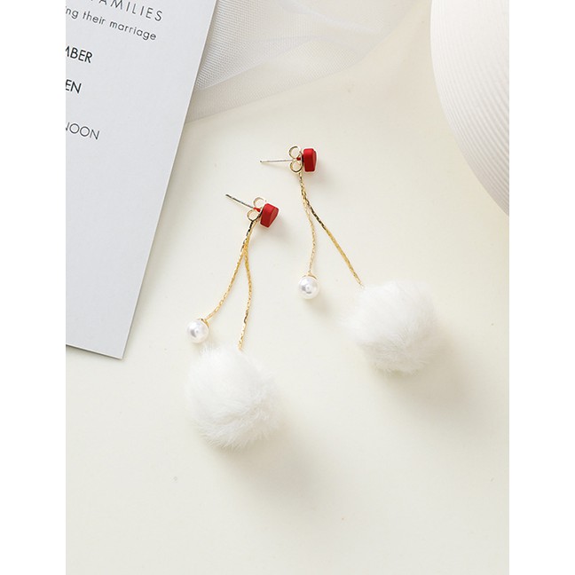 LRC Anting Tusuk Fashion 925 Silver Needle Tassel Hair Ball Pearl Pompom Heart Earrings D59710