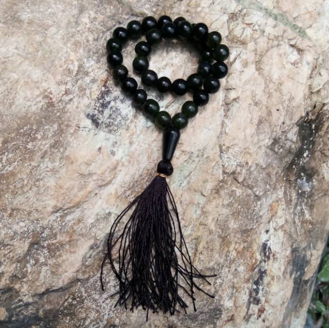 Tasbih 33 Butir Giok Black Jade Aceh Terapi 9mm Kualitas Super