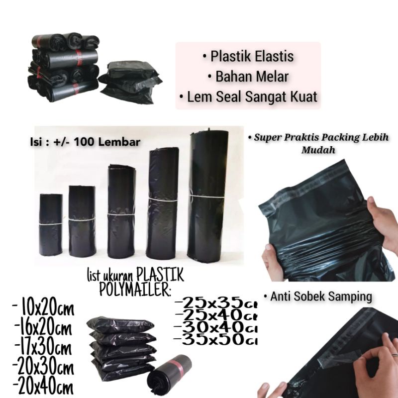 PLASTIK PACKING POLYMAILER TERMURAH BLACK PREMIUM TEBAL