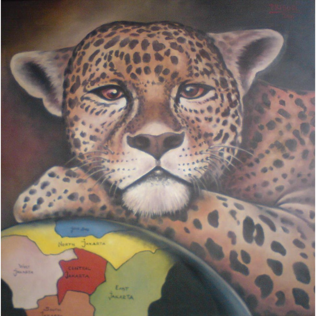 

Lukisan Menunggu pemangsa, media cat minyak di kanvas, 95 x 95 cm