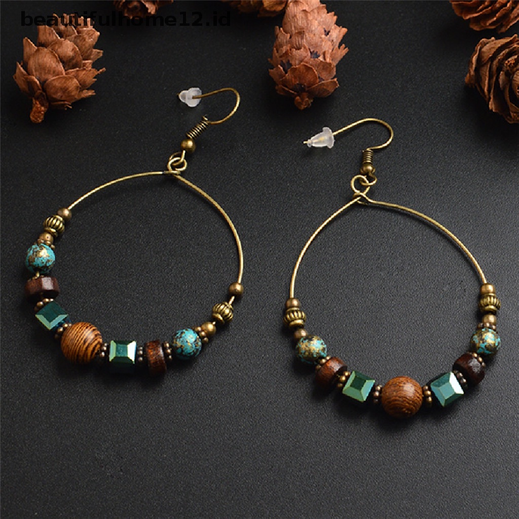 【beautifulhome12.id】 Bohemia Drop Dangle Earrings Ethnic Big Circle Crystal Beads Ear Stud Jewlery .