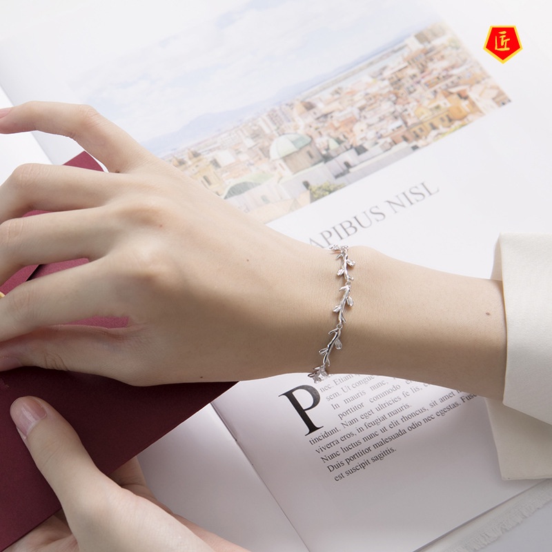 [Ready Stock]925 Silver Simple Leaf Branch Bracelet