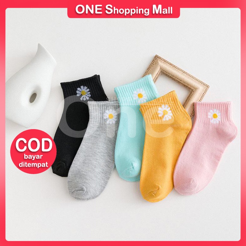 Kaos Kaki Pendek Wanita Semata Kaki Ankle Socks Import Murah Motif Bunga Daisy OSM KK0005