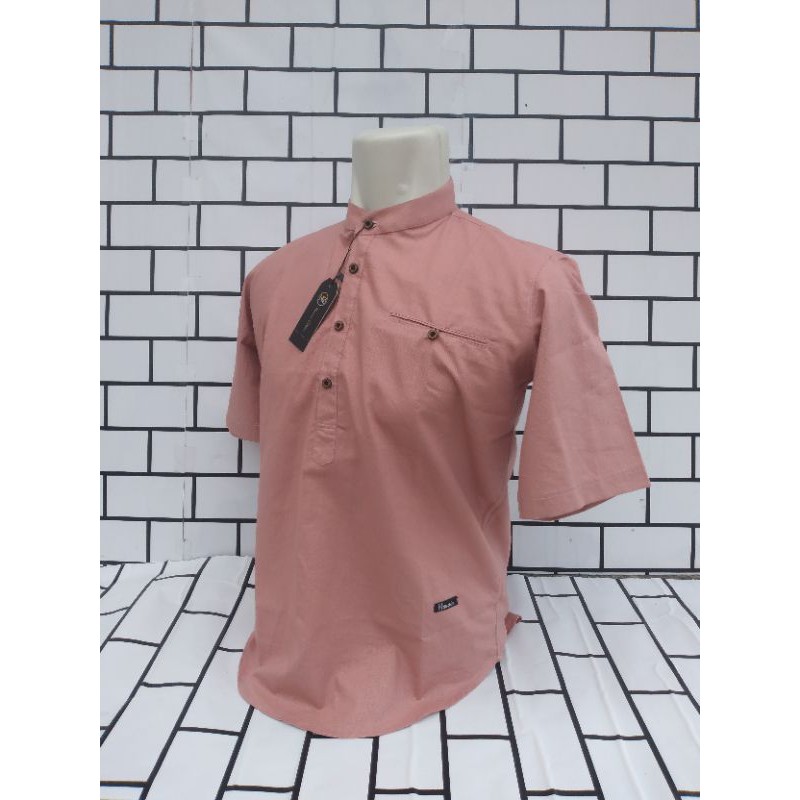 BEST KEMEJA KOKO PRIA LENGAN PENDEK WARNA DUSTY PINK - KEMKO HIJAU LEMON - HANZAIN