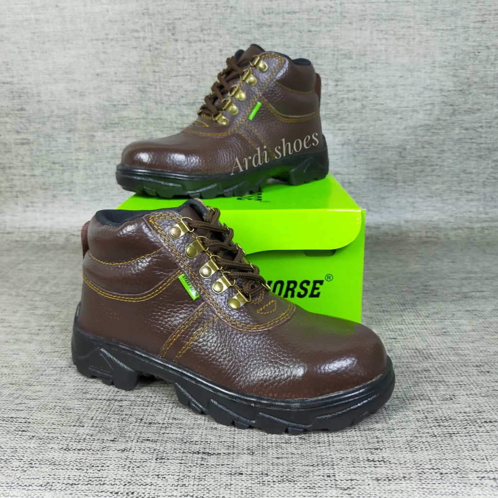 Sepatu Safety Pria Tali Boots Sepatu Sefty Kulit Asli Ujung Besi Sepatu Septi Cowok Stand Horse 804