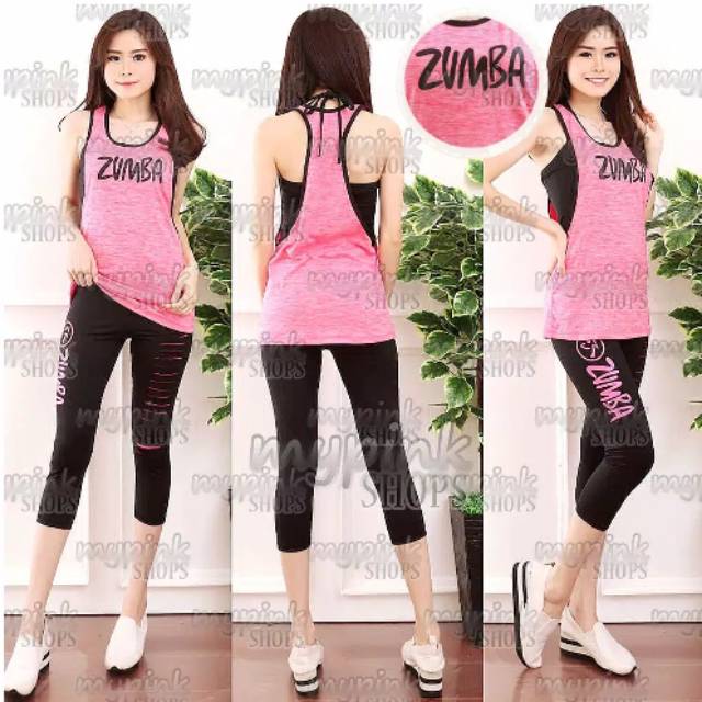 Stelan Baju Senam Singlet double ZUMBA pink