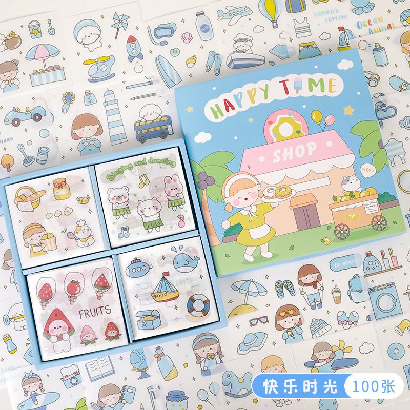 Stiker Aesthetic Lucu Unik Transparant 1 Kotak isi 100 Lembar