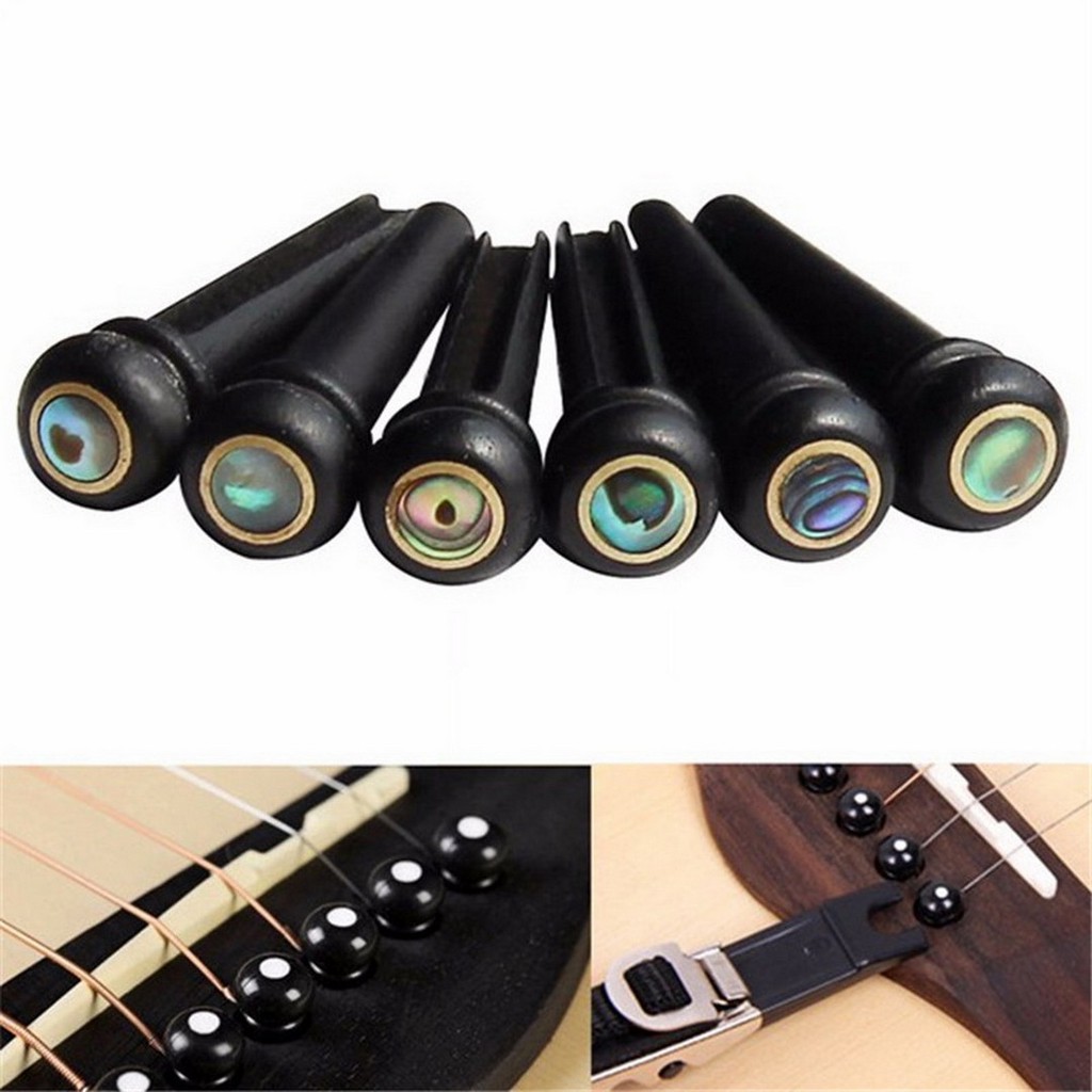 6pcs Bridge Pin Gitar Kayu Ebony Hitam dengan Abalone Dot