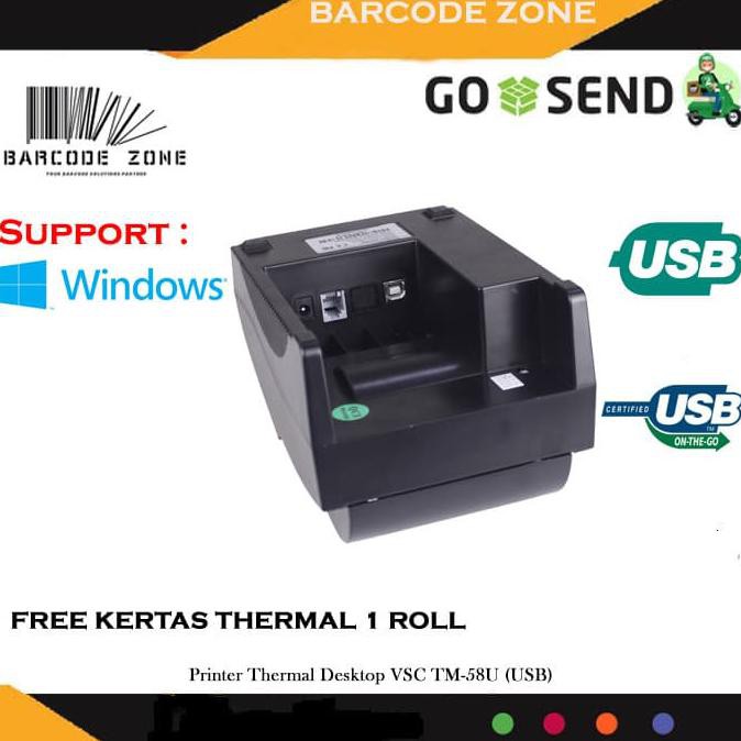 

MINI POS PRINTER KASIR THERMAL VSC TM-58U 58MM + 10 ROLL THERMAL 58