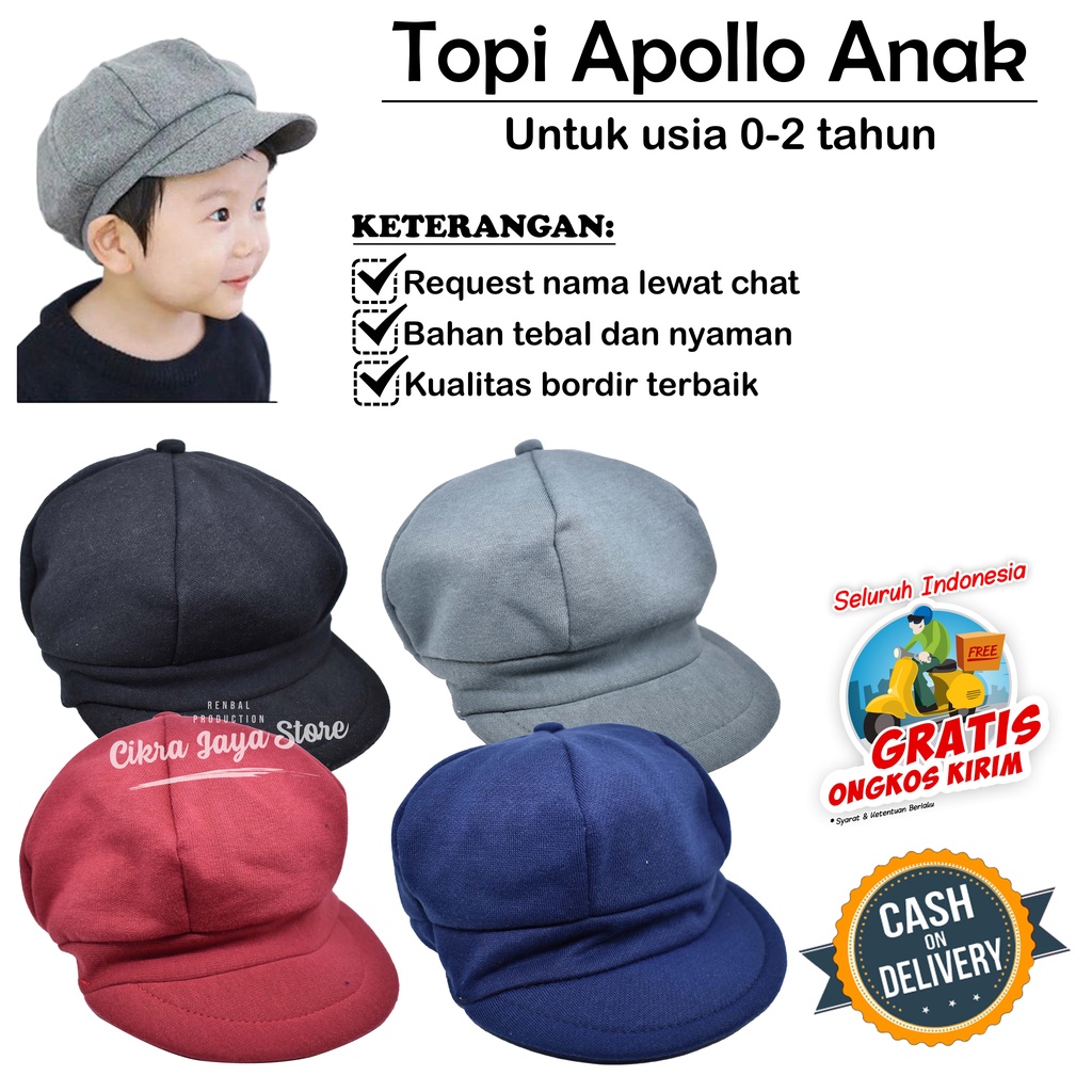 Topi Apollo Bayi Free Bordir Nama