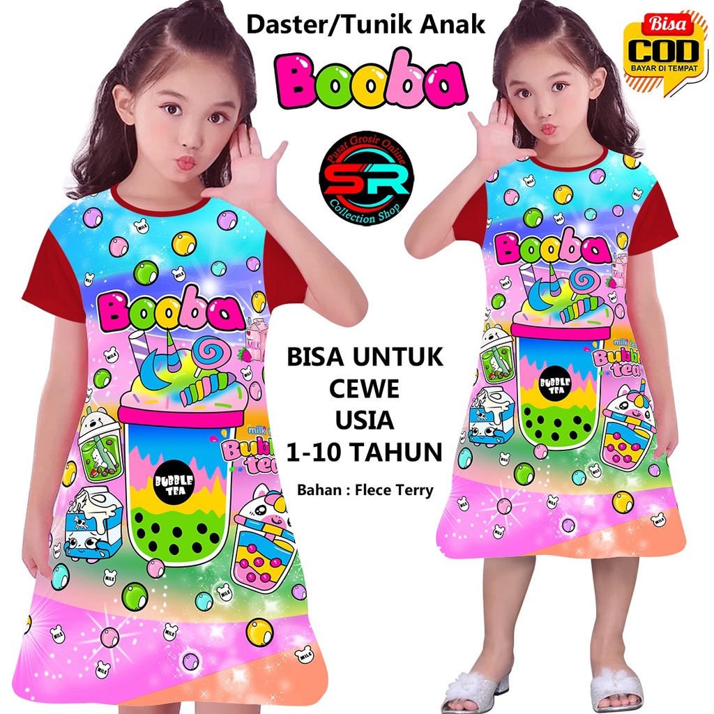 BISA COD &amp; Gratis Ongkir Daster Anak Drees Anak Perempuan BOBA Printing Dress Anak Murah Gaun Anak Wanita Tunik Anak SR 00090 Dress Anak Terbaru Kekinian Anak Usia 1 - 10 Tahun Baju Anak Atasan Anak Gaun Anak Perempuan Baju Santai Baju Tidur Baju Main